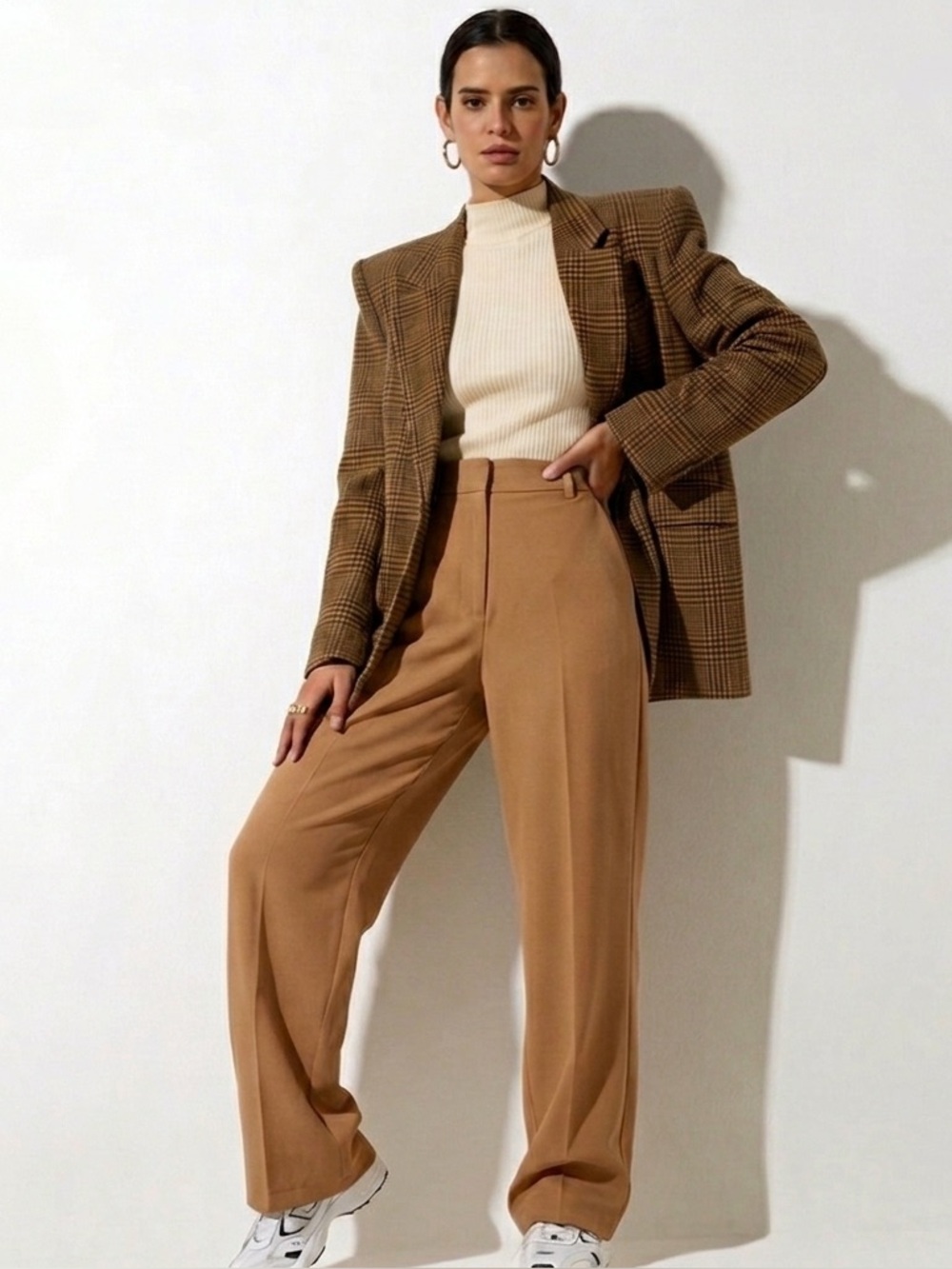 PROTOCOL Oversized Plaid Brown Blazer - Workwear Elegance